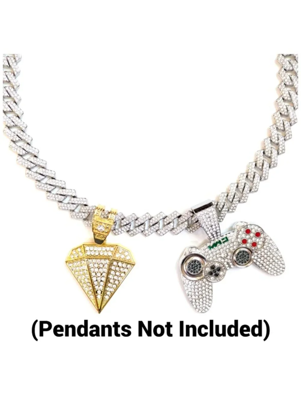 Silver Iced-Out Tilted Cuban Gem Link Chain Necklace (24-inches) - Picture 5 of 6